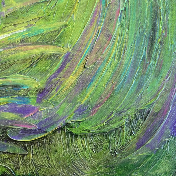 Original Acrylic Peacock Palm Feathers Abstract Painting Gallery Canvas 11x14 - Picture 9 of 14